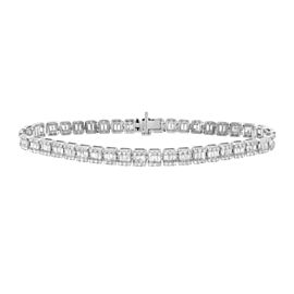 True Baguette and Round Diamond Tennis Bracelet 14k White Gold 5.22cttw