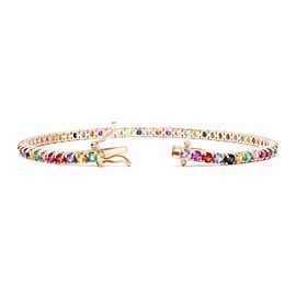 True Natural Sapphire Rainbow Tennis Bracelet 14K Yellow Gold 4.41Cttw 7 Inches