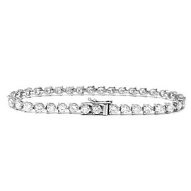 True Three Prong Set Round Cut Diamond Tennis Bracelet 14K White Gold 7.03Cttw