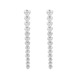 True Round Cut Diamond Multiple Love Heart Long Drop Earrings