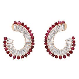 True Red Ruby & Diamond Hoop Earrings Yellow Gold