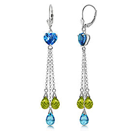 9.5 CTW 14K Solid White Gold Chandelier Earrings Briolette Blue Topaz Pendant
