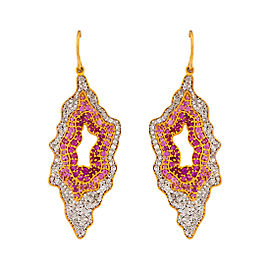 18k Yellow Gold Pink Sapphire and Diamond Drop Earrings