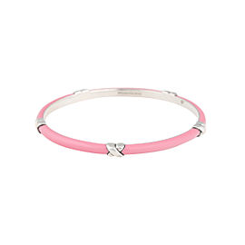 Tiffany & Co. Sterling Silver & Pink Enamel Bangle Bracelet