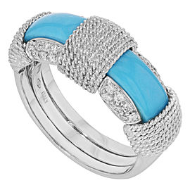 Roberto Coin 18K White Gold with Turquoise and 0.28ctw Diamond Ring Size 7.5
