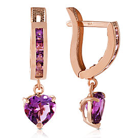 3.2 CTW 14K Solid Rose Gold V-shape Hoop Earrings Heart Amethyst