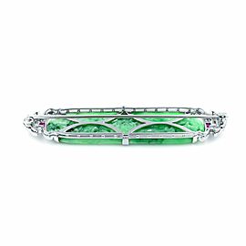 Antique Jadeite Platinum White Gold Ruby 0.40cttw Diamond 0.49cttw Brooch