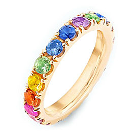 True Genuine Gemstone Rainbow Eternity Band 18K Yellow Gold Size 6.5