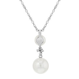 True 18k White Gold Pearls Diamonds Pendant Necklace