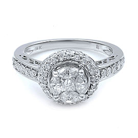 True 14K White Gold Diamond Halo Engagement Ring Size 6.75 1.13cts
