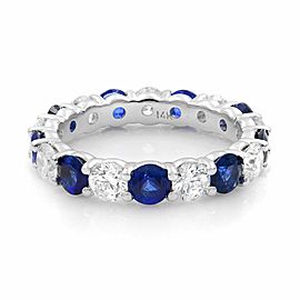 True 18K White Gold Blue Sapphire and Diamond Eternity Band Size 6