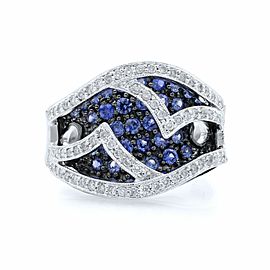 True 14K White Gold Diamond and Light Blue Sapphire Ring Size 7