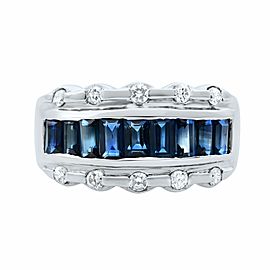 True 18K White Gold Blue Sapphire Diamond Ladies Ring Size 8