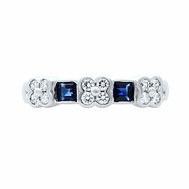 True 14K White Gold Diamond and Blue Sapphire Band Size 6.25