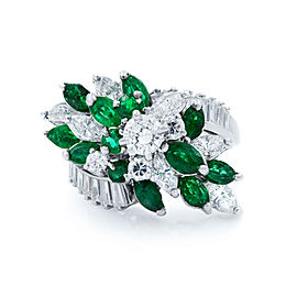 True Green Emerald Platinum Cluster Vintage Diamond Ring 2.70cttw Size 7