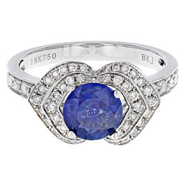 True Round Sapphire Diamond Ring 1.5 cttw 18K White Gold