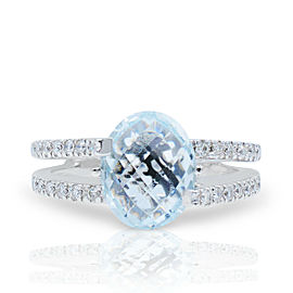 True Aquamarine Diamond Ring 0.21 Cttw size 6.5 18K White Gold