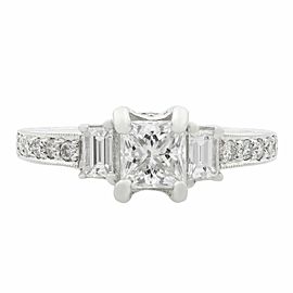True 18K White Gold Princess & Emerald Cut Three Stone Engagement Ring 1.36ct SZ 6.5