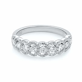 True 18K White Gold Diamond Halo Half Way Band 0.70ct Ring 6.75