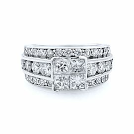 True 14K White Gold Princess Head Wide Engagement Ring 3.00ct SZ 4.75