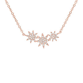 True 14K Rose Gold Pave Diamond 0.09cts Mini Stars 17 Inch Necklace