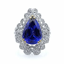 True 18K White Gold Pear Shape Blue Tanzanite Diamond Ring 2.10 Cttw