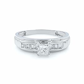 True 18K White Gold Princess Cut Diamond Ladies Engagement Ring 0.60Cttw