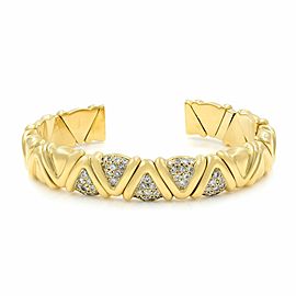 True 18k Yellow Gold Solid Cuff Diamond Bracelet 1.00cts