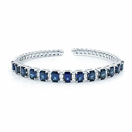 True Sapphire Diamond Bangle Bracelet Cuff 10.20ct 18K White Gold