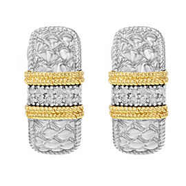 True 14k White & Yellow Gold appx. 0.03 Cttw Round Cut Diamonds Ladies Huggi Earrings