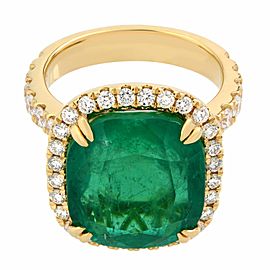 True 18K Yellow Gold Cushion 9.88ct Green Emerald Diamond Halo Engagement Ring SZ 6