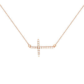 True 14K Rose Gold Diamond Ladies Side-Way Cross Necklace 0.28cttw