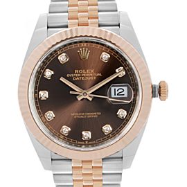 Rolex Datejust 41 Steel 18K Rose Gold Chocolate Diamond Dial Mens Watch