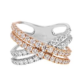 True Natural Diamond Two Tone Crisscross Ring 18K White & Rose Gold 1.96Cttw Size 7