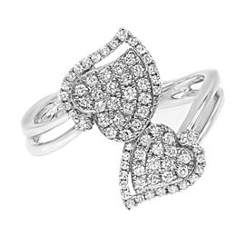 True Double Heart Diamond Ring 18K White Gold 0.53Cttw Size 7
