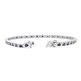 True Genuine Blue Sapphire And Diamond Tennis Bracelet 14K White Gold 3.40cttw