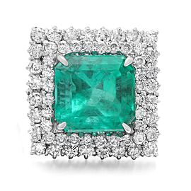 True 7.62Cttw Square Emerald & 2.06Cttw Diamond Cocktail Ring 18K White Gold Size 7