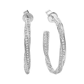 True 2.02Cttw Pave Set Round Cut Diamond Hoop Earrings