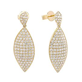 True 1.78Cttw Pave Set Round Cut Diamond Leaf Statement Drop Earrings