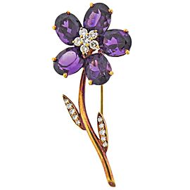 Tiffany & Co. Amethyst Diamond Gold Flower Brooch