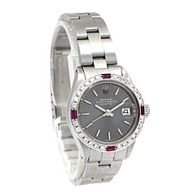 Ladies ROLEX Oyster Perpetual Datejust Steel 26mm Gray Dial Diamond Watch