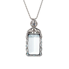Vintage Estate 1920s Art Deco French Cut Sapphire Platinum Aqua Pendant