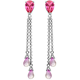 14K Solid White Gold Chandelier Earrings with Pink Topaz