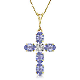 1.75 CTW 14K Solid Gold Cross Necklace Natural Diamond Tanzanite