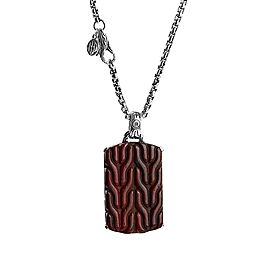 JOHN HARDY STERLING SILVER RED JASPER DOG TAG NECKLACE 26"