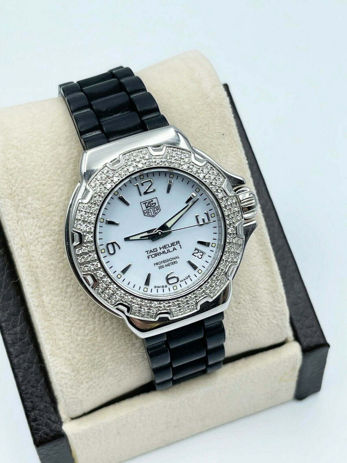 Tag Heuer Ladies Formula One WAC1215 Diamond Bezel Stainless Steel Rubber Strap TAG Heuer Buy at TrueFacet