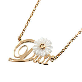 Authentic Christian Dior CD Logo Rhine Stone Flower Necklace Gold White Used F/S