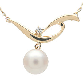 Authentic MIKIMOTO Pearl Diamond Necklace K18YG 750YG Yellow Gold Used F/S