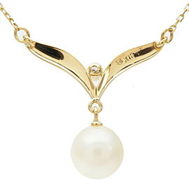 Authentic MIKIMOTO Pearl Diamond Necklace K18YG 750YG Yellow Gold Used F/S