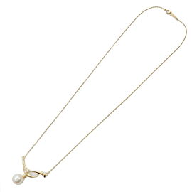 Authentic MIKIMOTO Pearl Diamond Necklace K18 750 Yellow Gold Used F/S